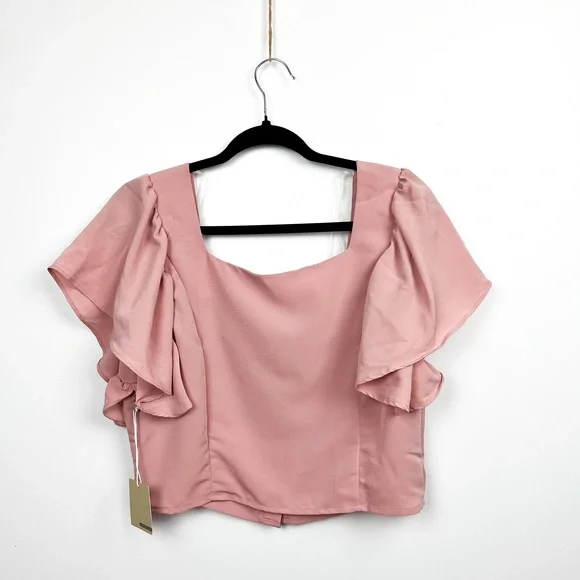 Active USA NWT Short Sleeve Button-Up Light Pink Crop Top - Picture 7 of 9